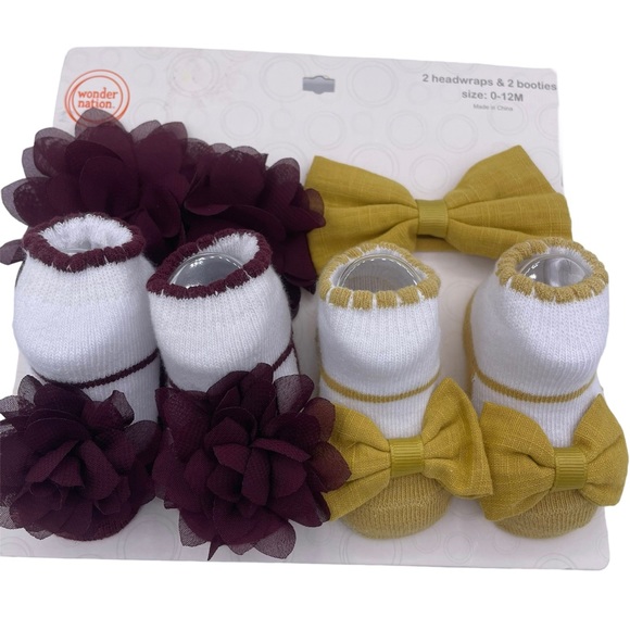 Wonder Nation set 2 headwraps & 2 booties baby girls Size 0-12 months - Picture 2 of 6